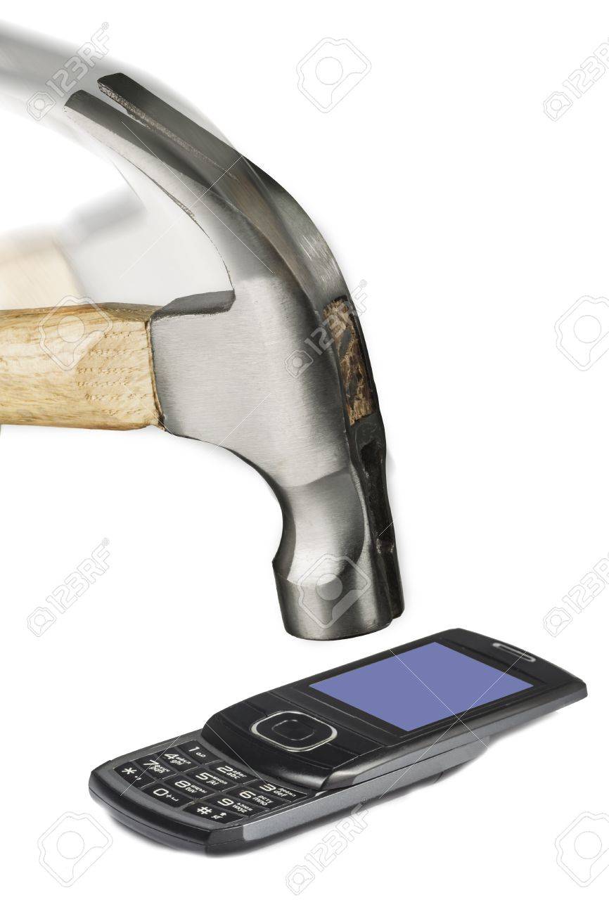 foto de un martillo rompiendo el teléfono celular fotos retratos
