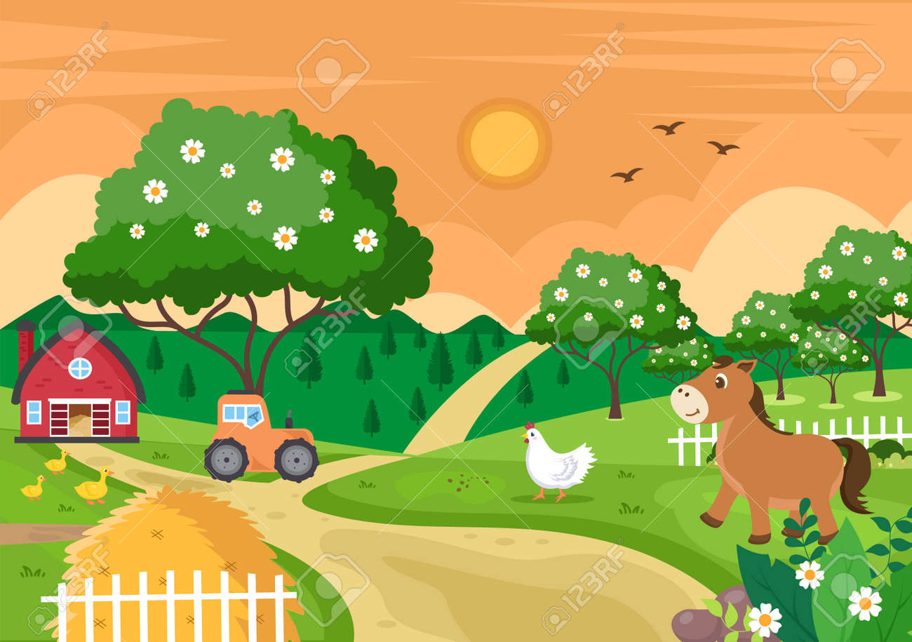 Cute Cartoon Farm Animals Vector Illustration With Cow, Horse, Chicken,  Duck, Or Sheep. For Postcard, Background, Wallpaper, And Poster Royalty  Free SVG, Cliparts, Vectors, and Stock Illustration. Image 170156946., image size:1300x915