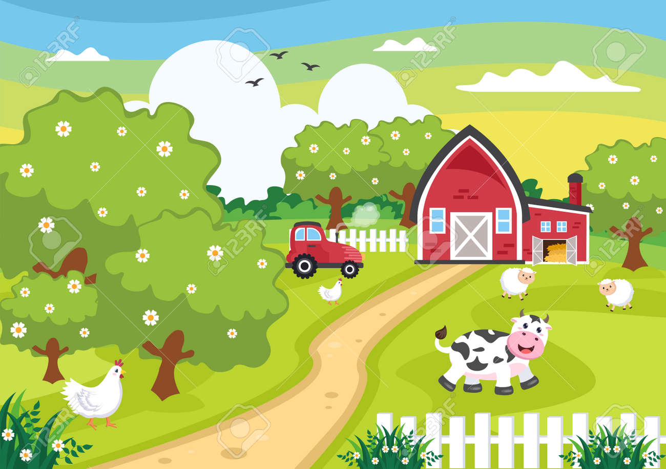 Cute Cartoon Farm Animals Vector Illustration With Cow, Horse, Chicken,  Duck, Or Sheep. For Postcard, Background, Wallpaper, And Poster Royalty  Free SVG, Cliparts, Vectors, and Stock Illustration. Image 170299930., image size:1300x915
