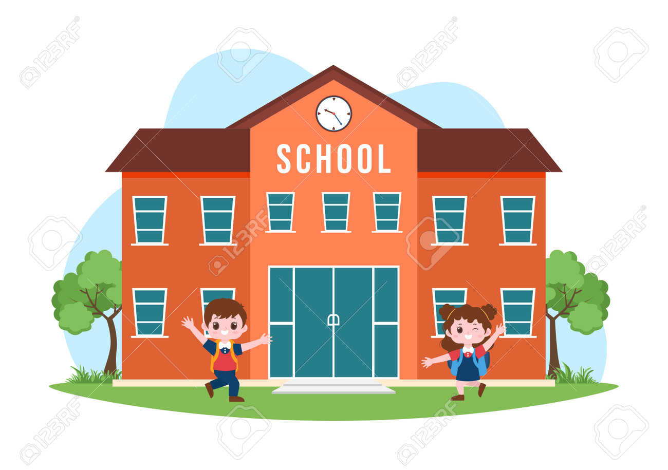 Primary School With Building Structure And Eksterior In Template Hand Drawn  Cartoon Flat Illustration Royalty Free SVG, Cliparts, Vectors, and Stock  Illustration. Image 191809763., image size:1300x915