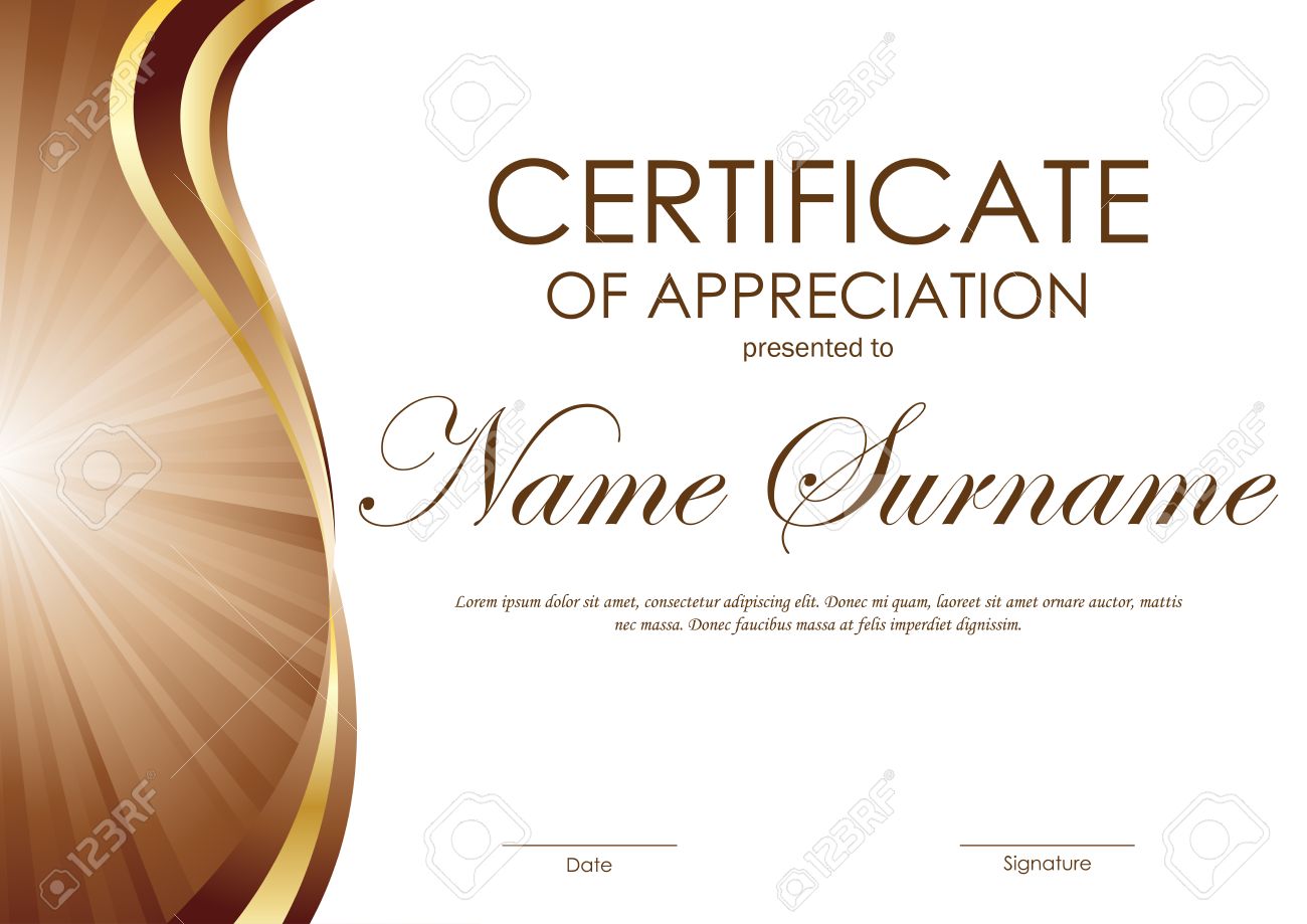 certificate of appreciation template with brown and gold wavy background certificate of appreciation