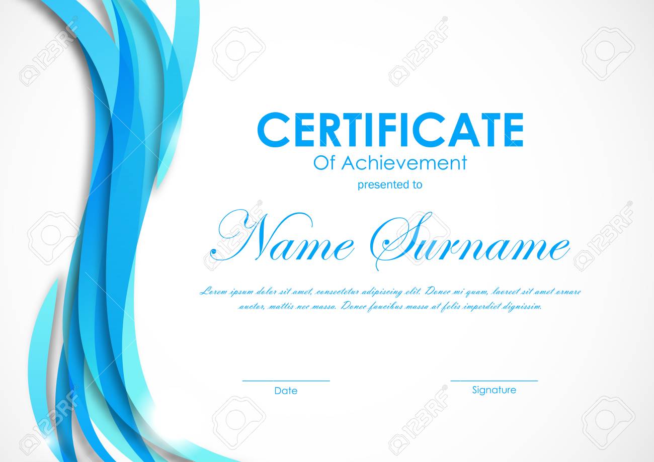 certificate of achievement template with blue wavy material design certificate background design