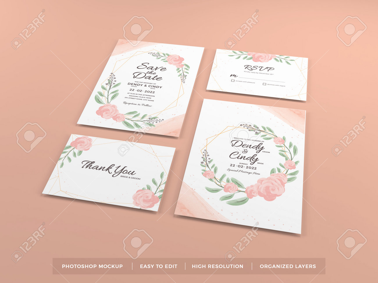 Realistic Wedding Invitation 3D Illustration Mockup Scene On Isolated  Background Stock Photo, Picture and Royalty Free Image. Image 162142645., image size:1300x975