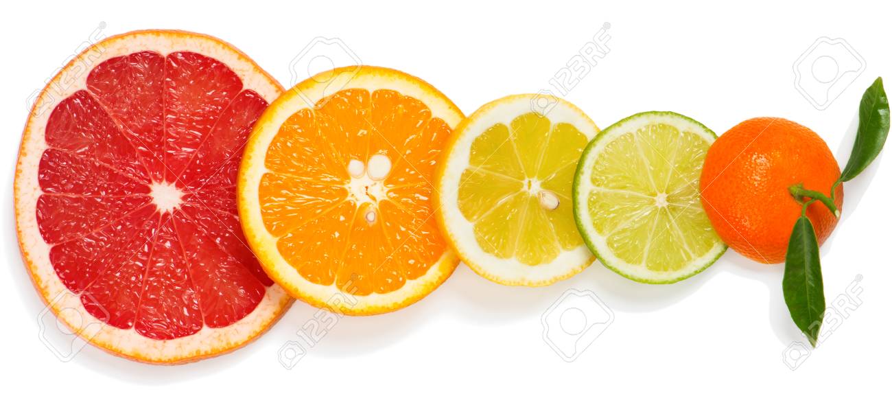 top view of slices different citrus fruits orange grapefruit