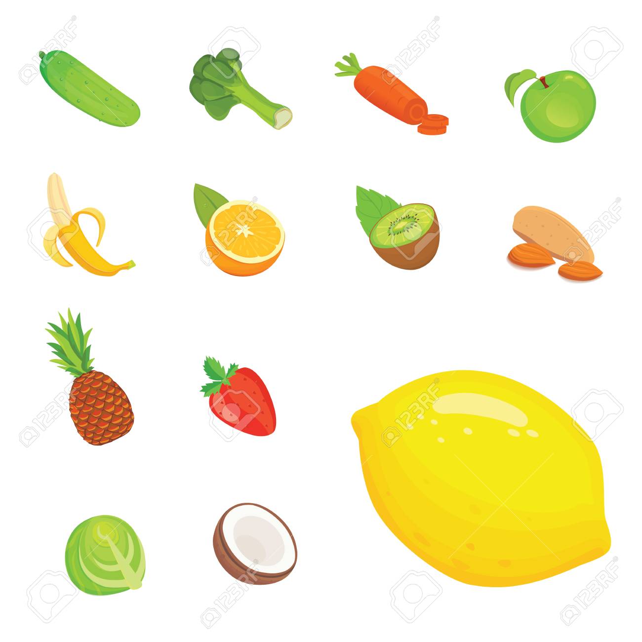 Icones De Nourriture Saine De Dessin Anime Mignon Ensemble D Aliments Vegetariens Banque D Images Et Photos Libres De Droits Image 8560