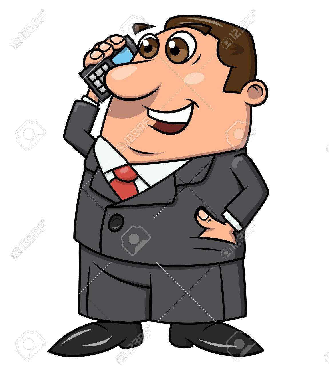 携帯電話で話す笑顔ビジネスマンのイラストのイラスト素材 ベクタ Image