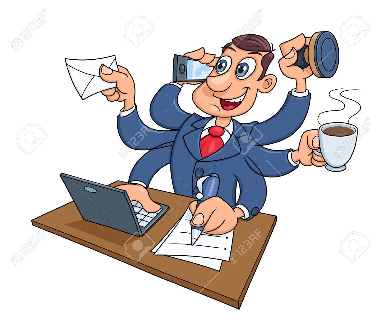 正常に一度にいくつかのことをやって忙しいサラリーマンのイラストのイラスト素材 ベクタ Image 正常に一度にいくつかのことをやって忙しいサラリーマンのイラストのイラスト素材 ベクタ Image
