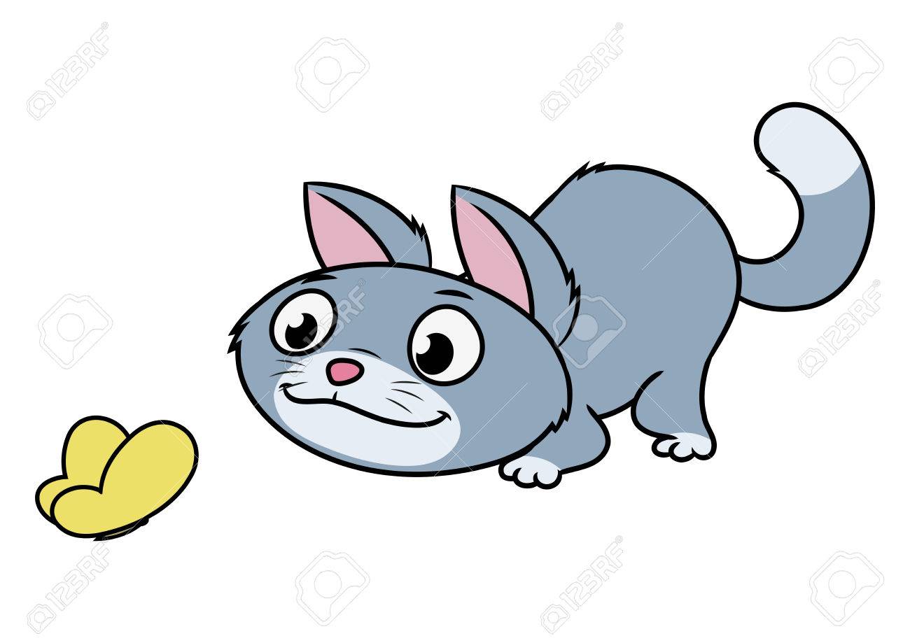蝶を見てかわいい子猫のイラスト のイラスト素材 ベクタ Image 蝶を見てかわいい子猫のイラスト のイラスト素材 ベクタ Image