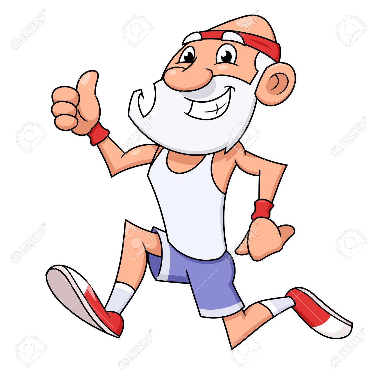 ジョギングとジェスチャーを親指を作る笑顔の老人のイラスト のイラスト素材 ベクタ Image