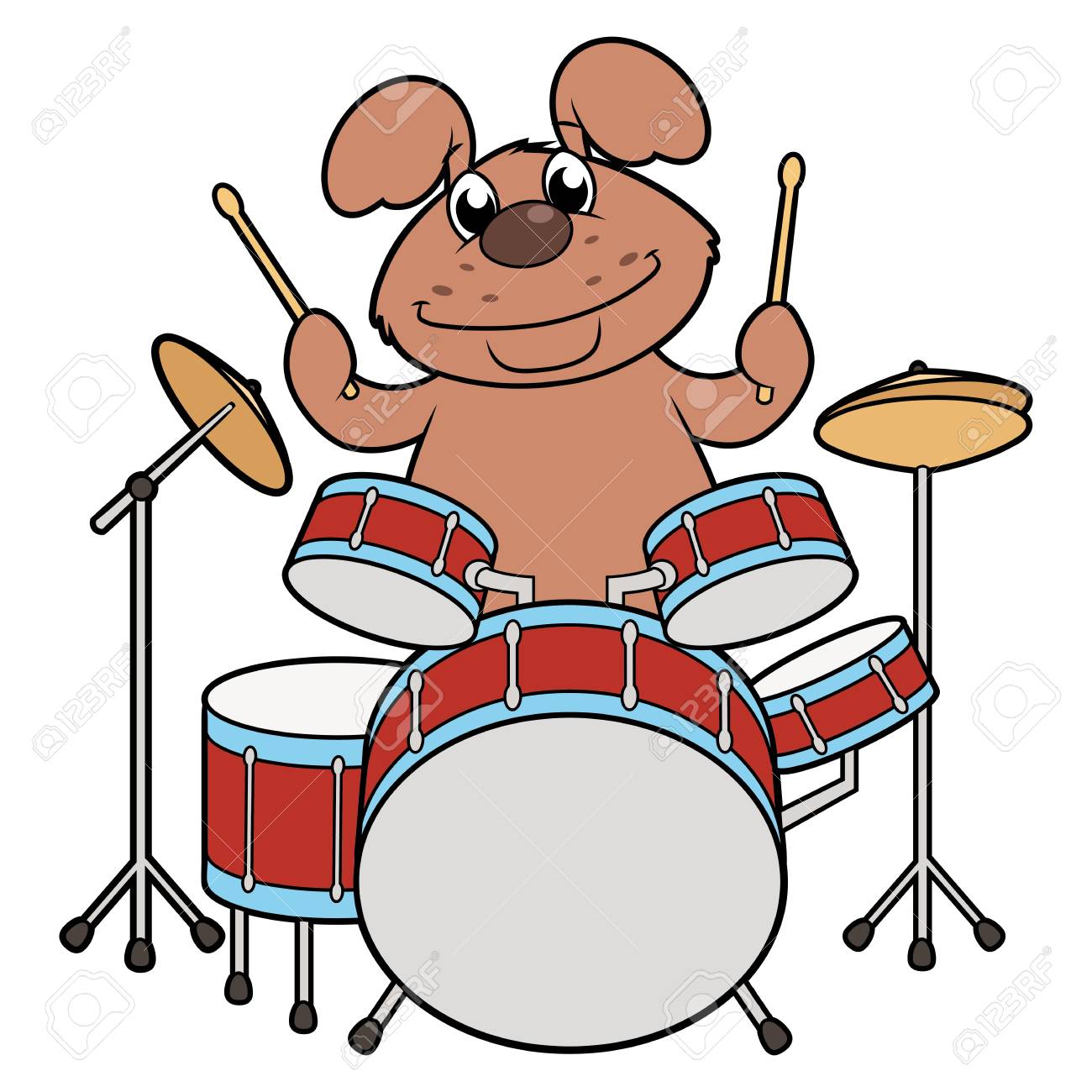 Illustration Of The Cute Smiling Dog Playing Drums Royalty Free Cliparts Vectors And Stock Illustration Image 102494538