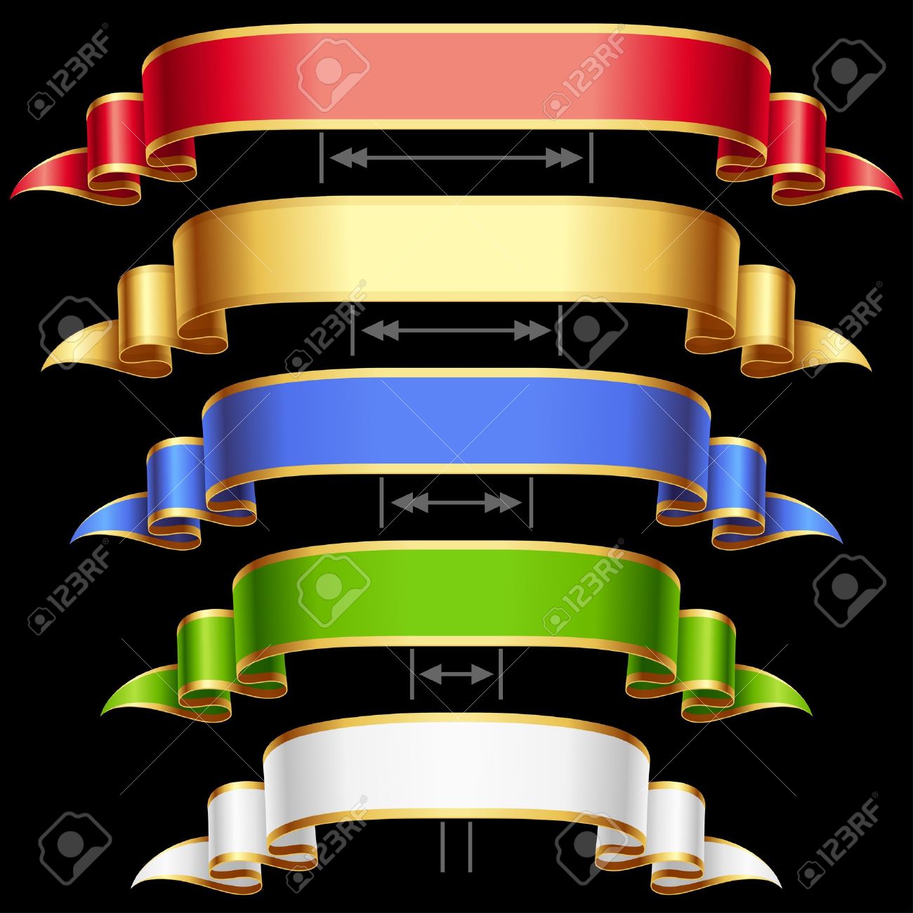 Ribbon set with adjusting length Vector red, golden, blue, green and white frame isolated on background - 13643292 Ribbon set with adjusting length Vector red, golden, blue, green and white frame isolated on background - 13643292