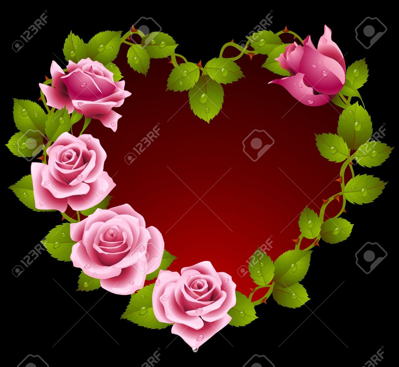 marco de rosas de color rosa en forma de corazón ilustraciones