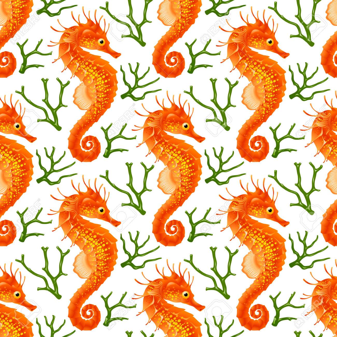 vector seamless pattern with seahorse red thorny hippo campus seahorse pattern