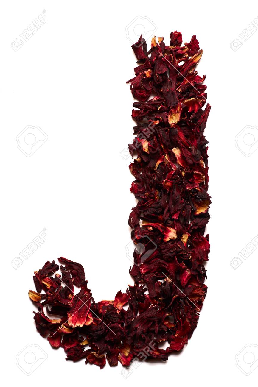 Immagini Stock Alfabeto Inglese Lettera J Da Fiori Secchi Di Te Di Ibisco Su Uno Sfondo Bianco Lettere Per Banner Pubblicita Menu Image