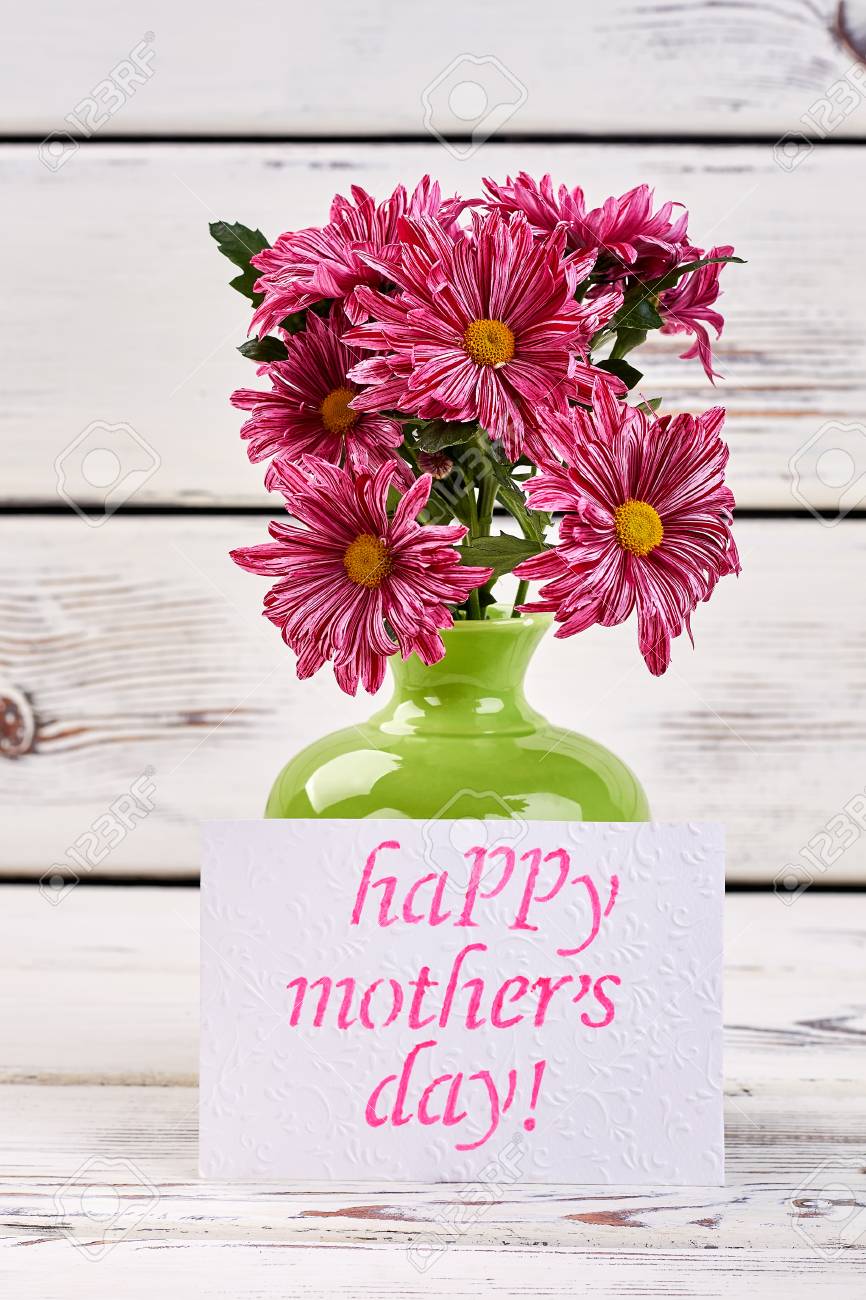 photo bunch of chrysanthemums in vase happy mothers day