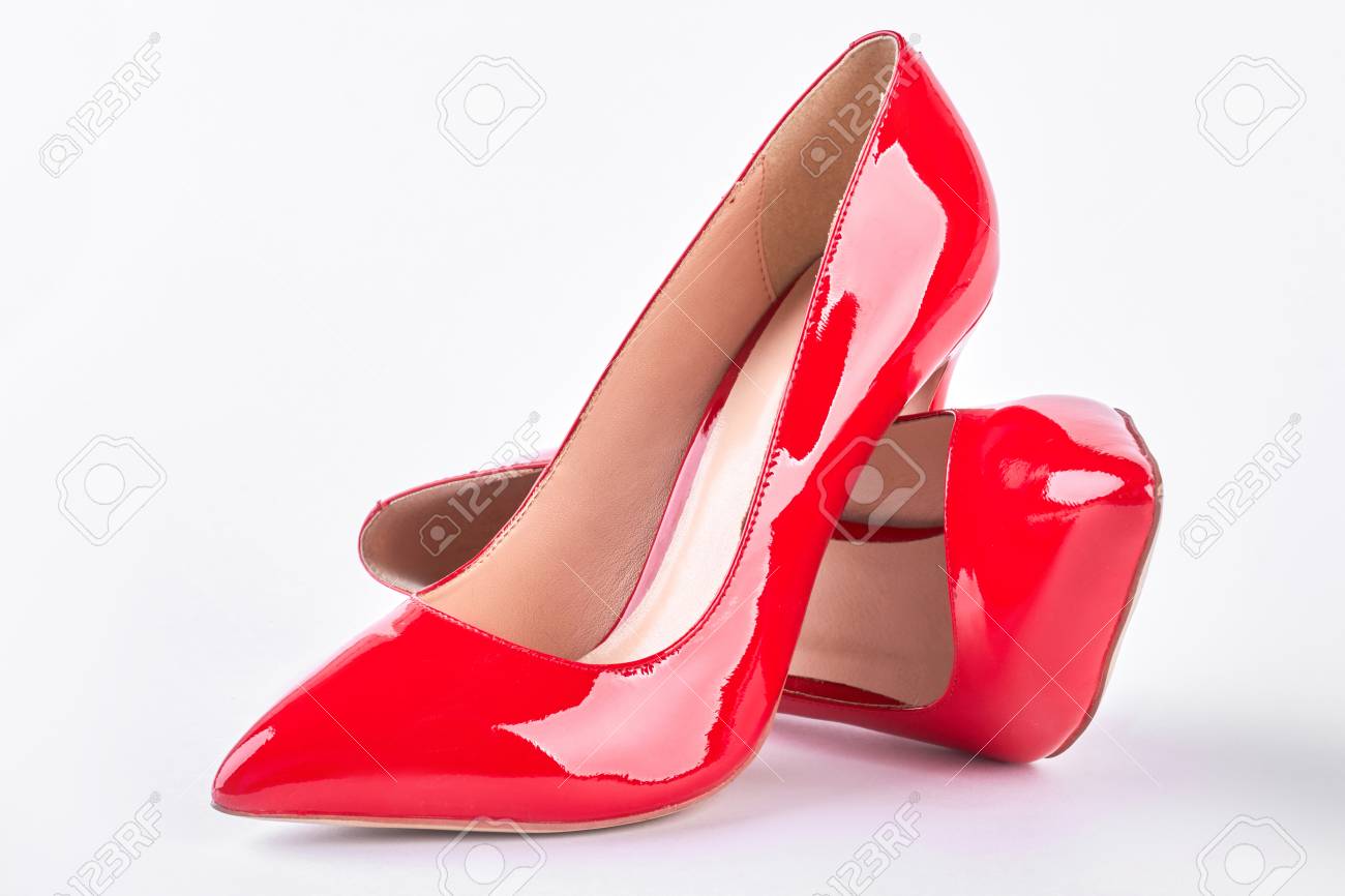 red leather stiletto shoes