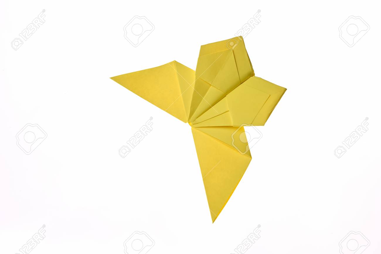 Yellow Butterfly Origami Isolated On White Simple Paper Folding Yellow Butterfly Origami Isolated On White Simple Paper Folding