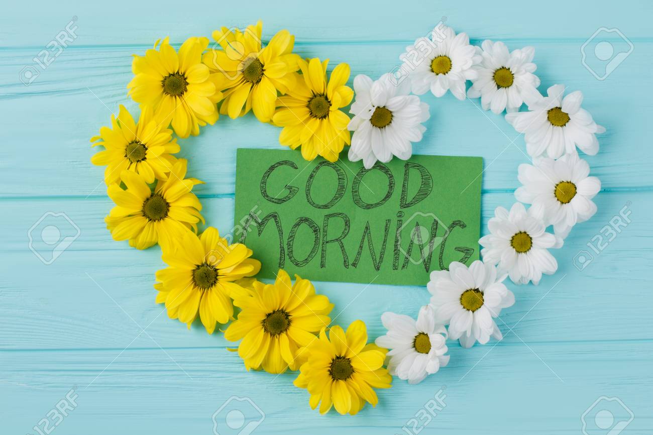 Yellow And White Heart Flowers Composition Good Morning Wish