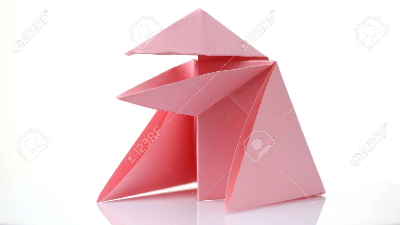Pink Origami Frog Isolated On White Easy Paper Figure For Beginners