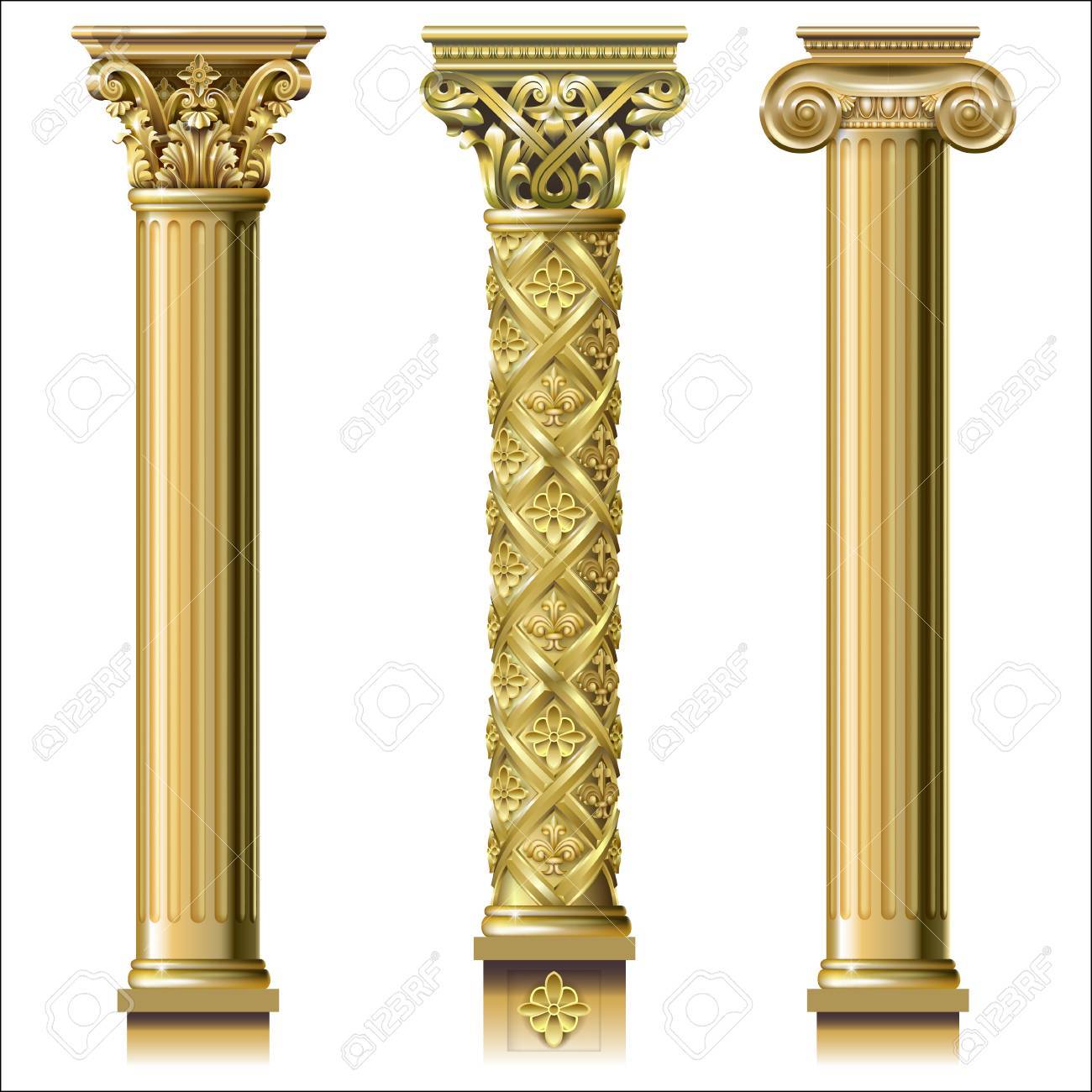 set of classic gold columns in different styles royalty free column styles