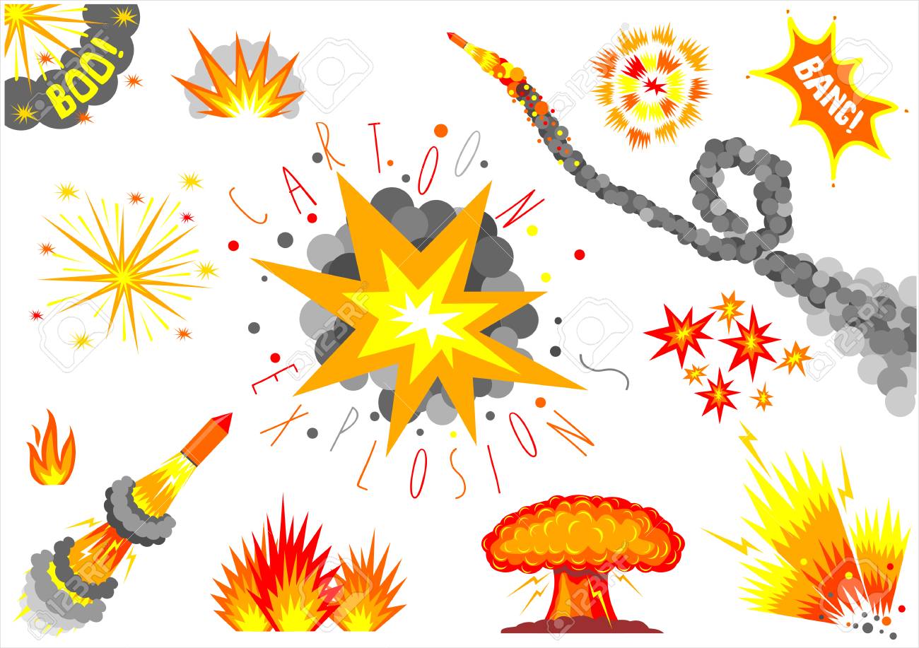 a set of cartoon bomb explosions and fireworks royalty free cliparts vectors and stock illustration image 96555011 a set of cartoon bomb explosions and fireworks