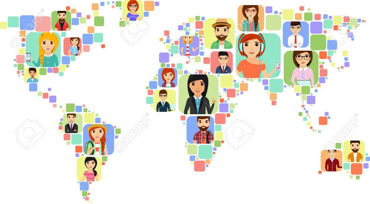 様々 な人々 のアイコンと世界地図の概念 幸せな人 のイラスト素材 ベクタ Image 様々 な人々 のアイコンと世界地図の概念 幸せな人 のイラスト素材 ベクタ Image