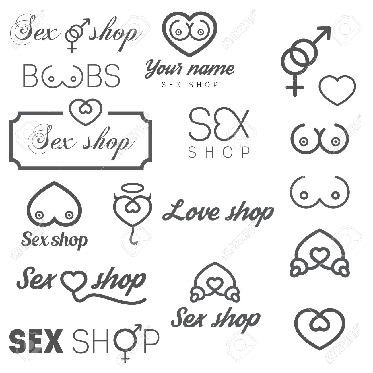Collection Of , Badge, Emblem Or Elements For Sex Shop Or Porn Banner  Royalty Free SVG, Cliparts, Vectors, and Stock Illustration. Image 37092019.