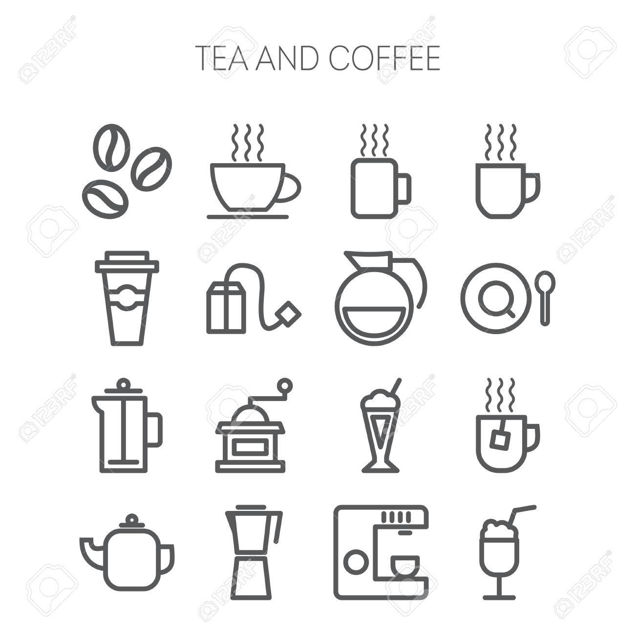 レストラン カフェ コーヒー 紅茶 Web アプリケーションの簡単な分離アイコンのセット のイラスト素材 ベクタ Image