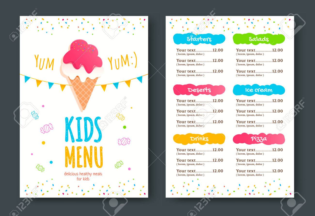 kids menu template with ice cream royalty free cliparts vectors