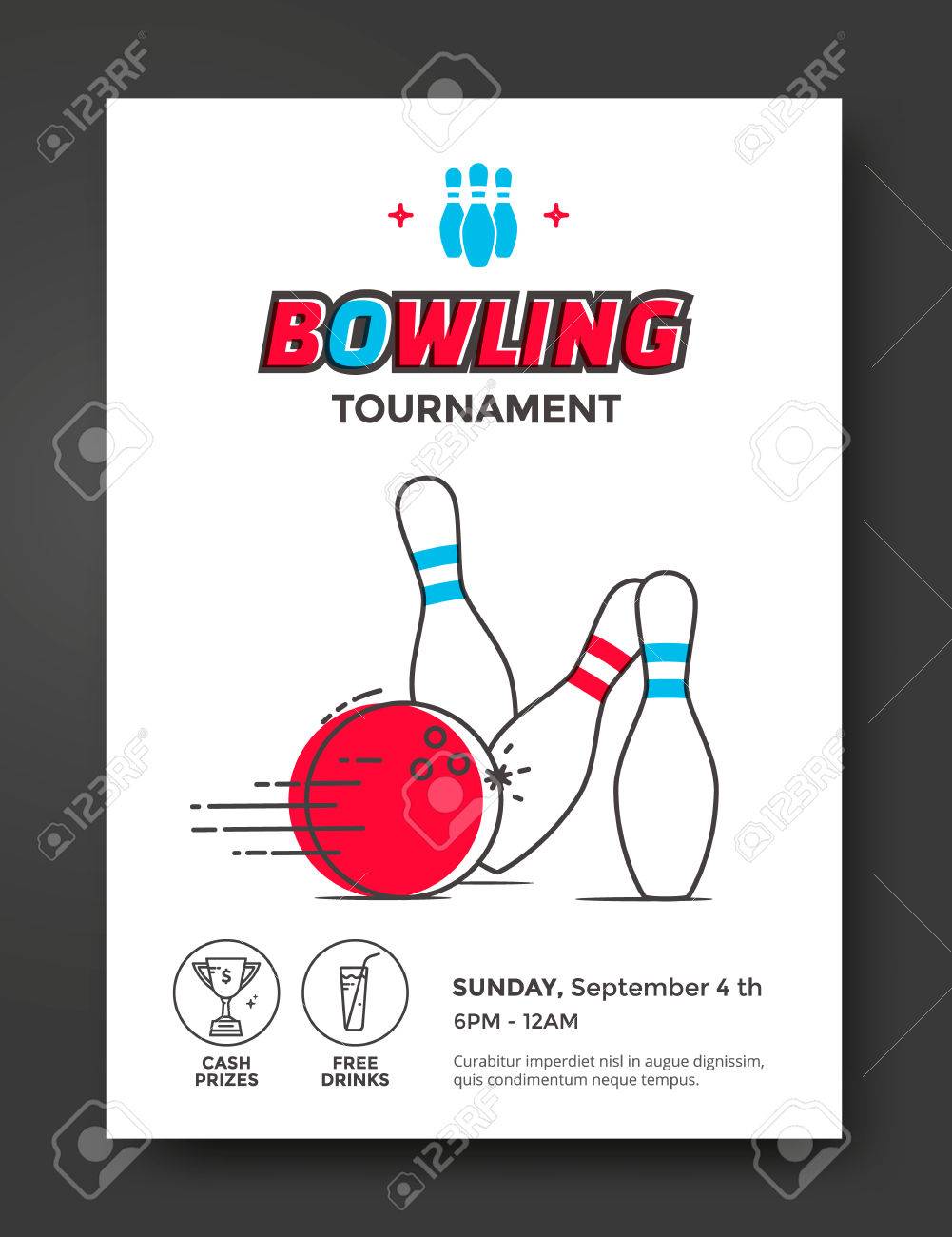 bowling tournament poster vector template flyer with line