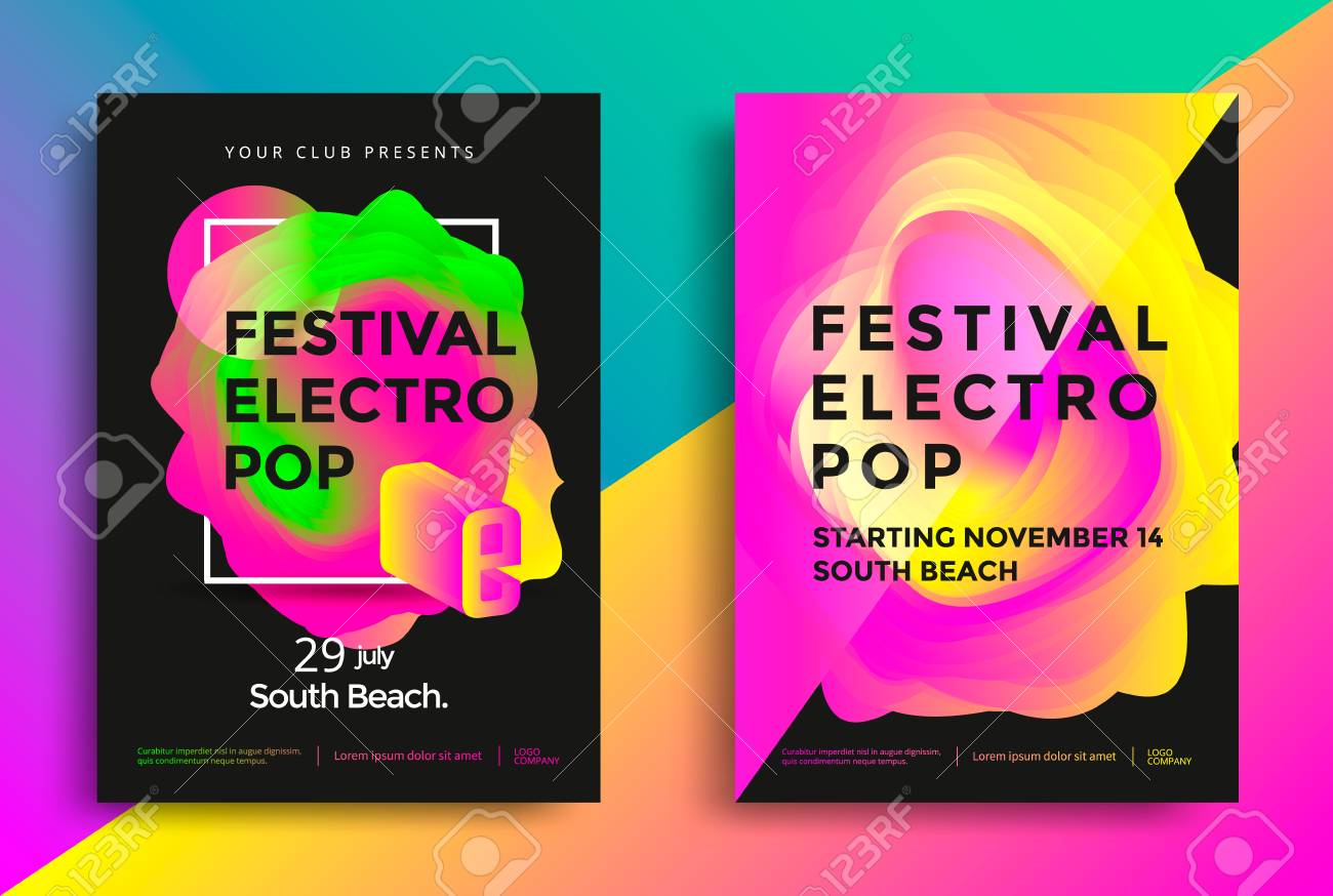 フェスティバルエレクトロポップポスター カラフルな鮮やかなグラデーションの背景 のイラスト素材 ベクタ Image