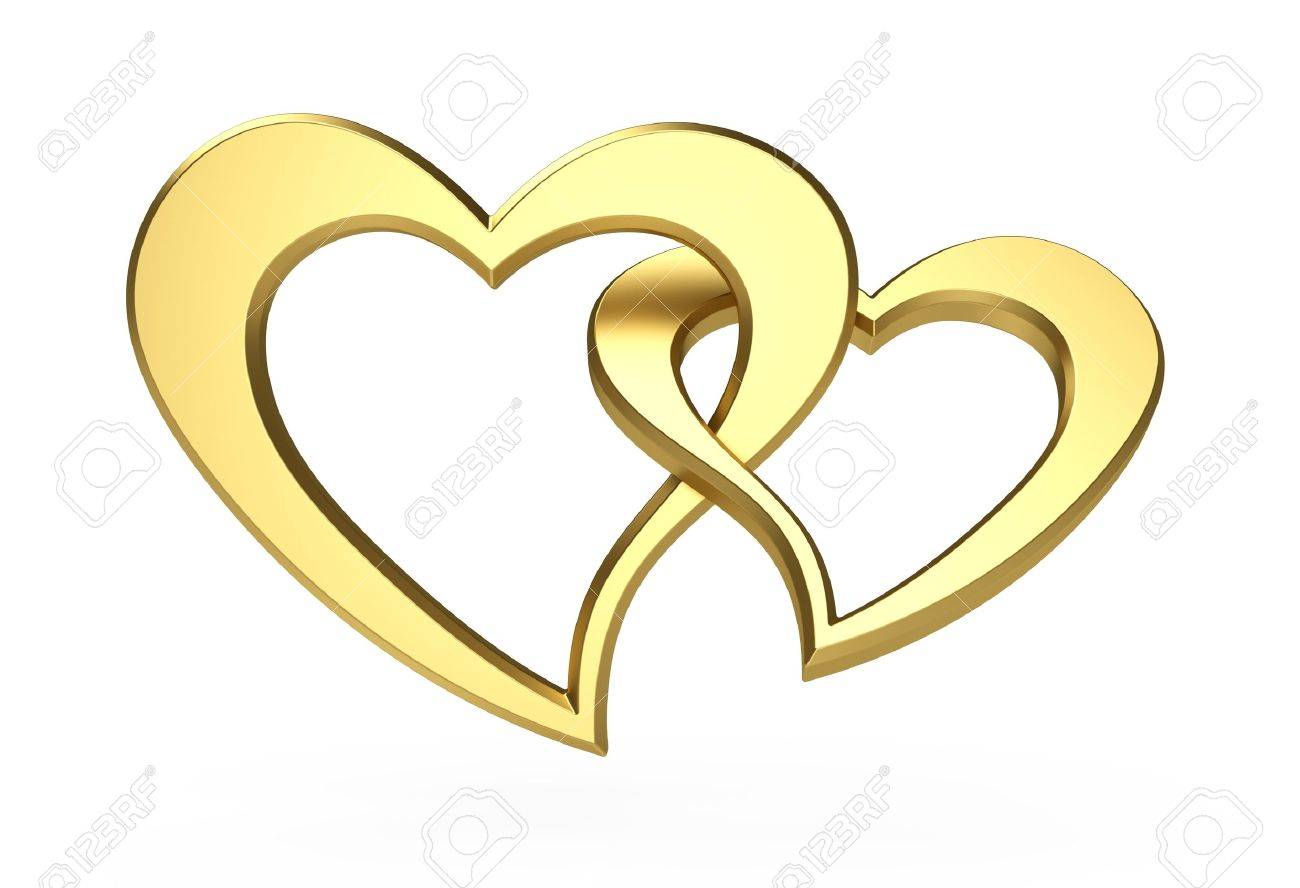 3d Darstellung Von Zwei Goldenen Herzen Isoliert Auf Weiss Lizenzfreie Fotos Bilder Und Stock Fotografie Image 11766623