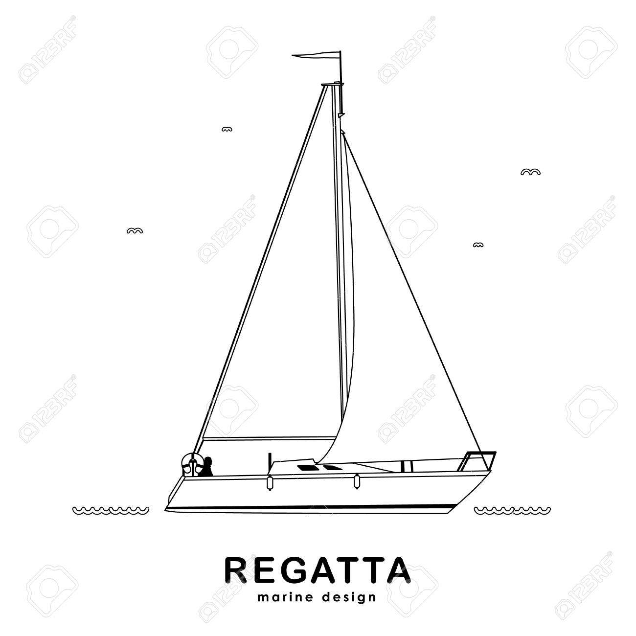Vector illustration: Isolated yacht on white background. Line design. - 94312242 Vector illustration: Isolated yacht on white background. Line design. - 94312242