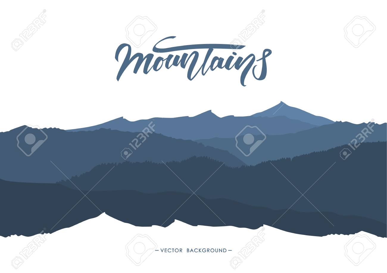 Abstract mountains background with Handwritten lettering emblem. Silhouette of landscape. - 94689074 Abstract mountains background with Handwritten lettering emblem. Silhouette of landscape. - 94689074
