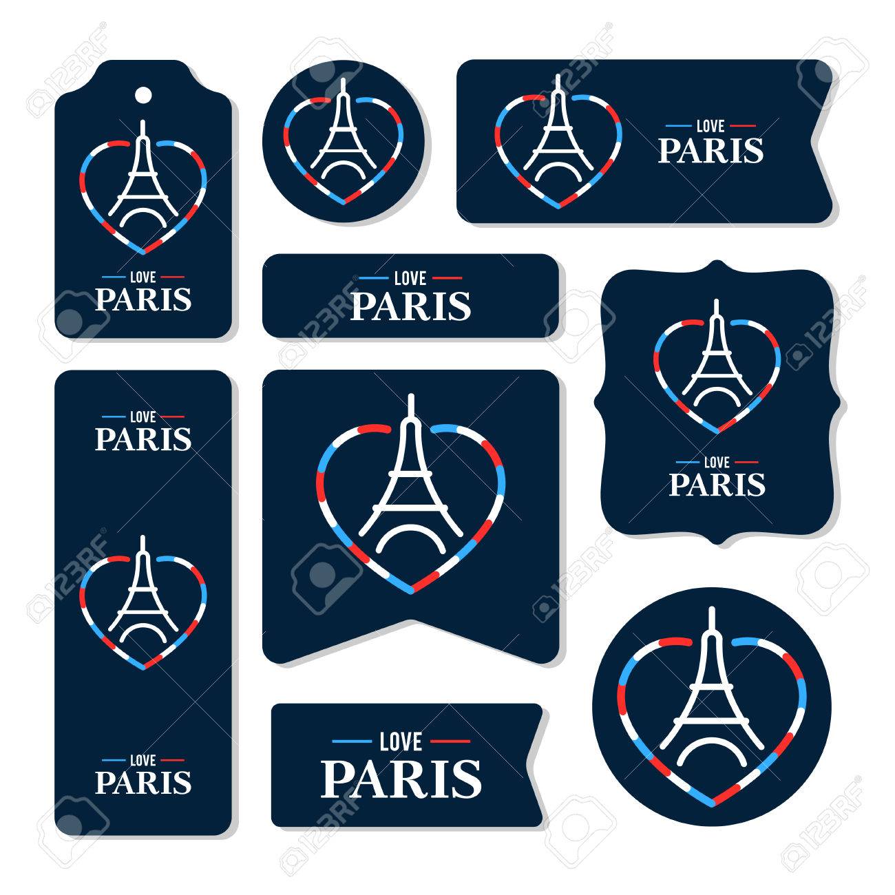 collection of eiffel tower cards notes stickers labels tags