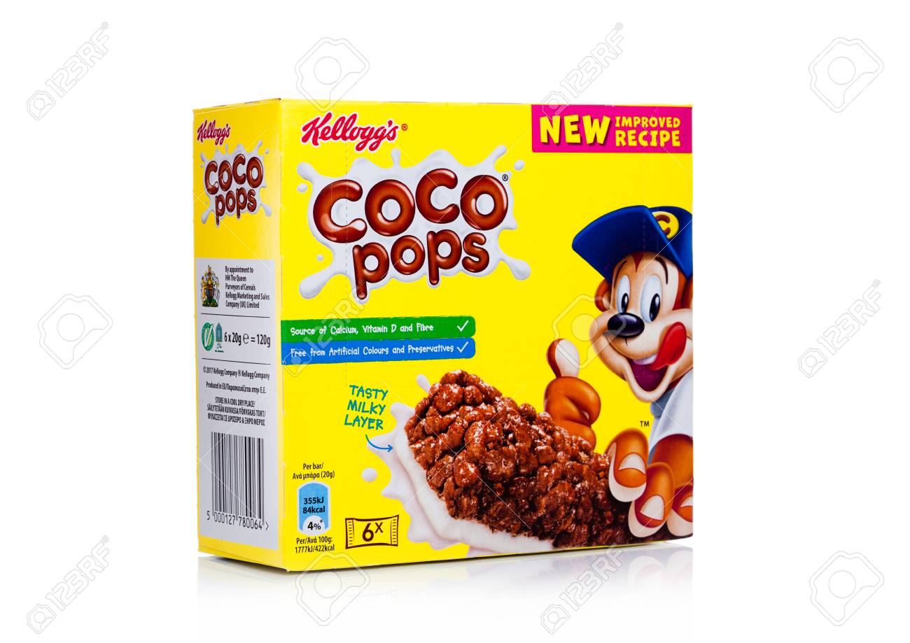 ロンドン イギリス 17 年 11 月 17 日 ケロッグ ボックス ココ ポップ コーンフレーク男爵白背景 Frosties は砂糖コーティングされたトウモロコシはフレークから作られた人気の朝食シリアルです の写真素材 画像素材 Image