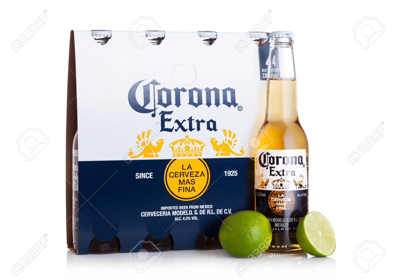 london uk march 10 2018 pack of four bottles of corona stock