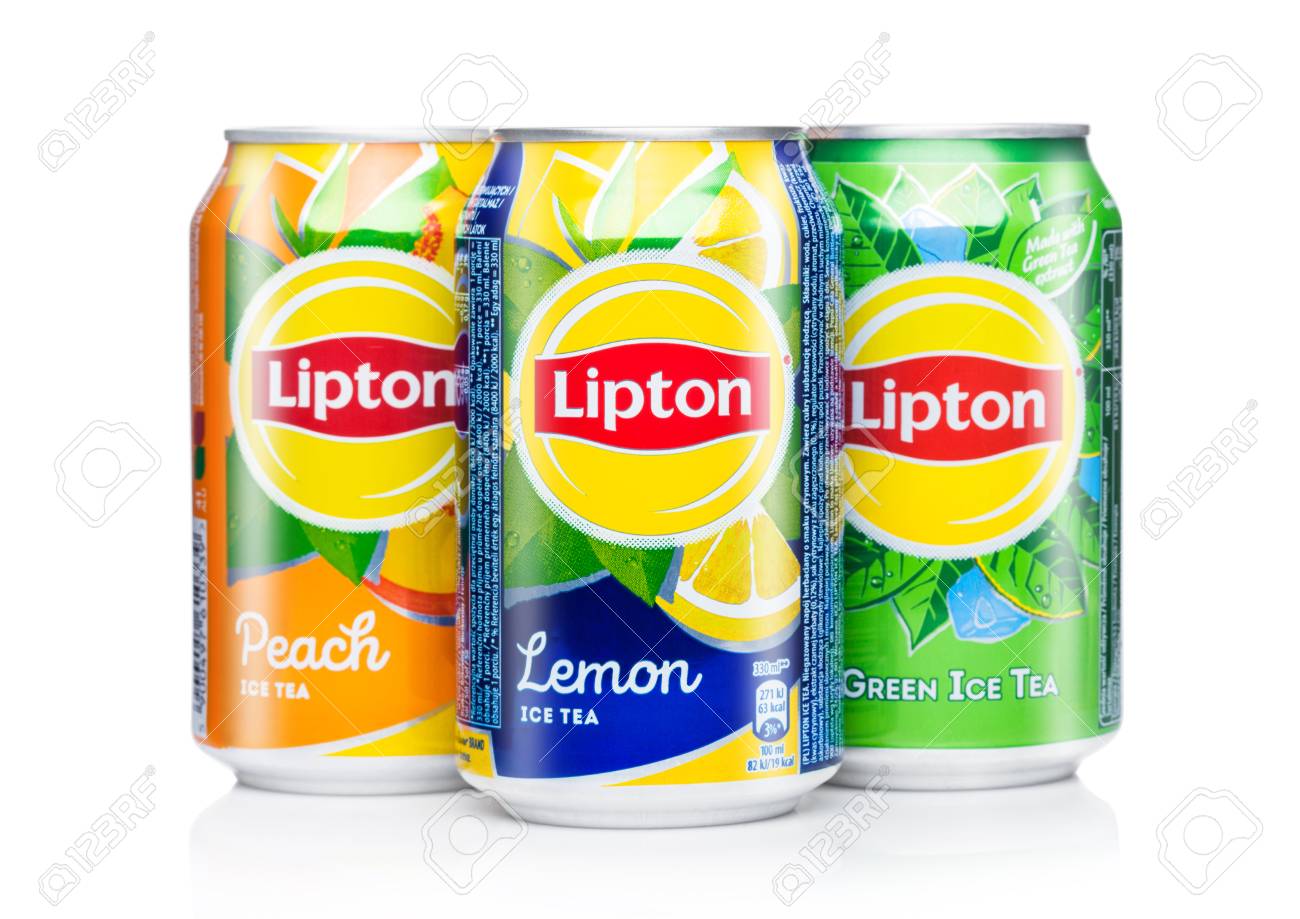 London Uk August 10 2018 Aluminium Cans Of Lipton Ice Tea