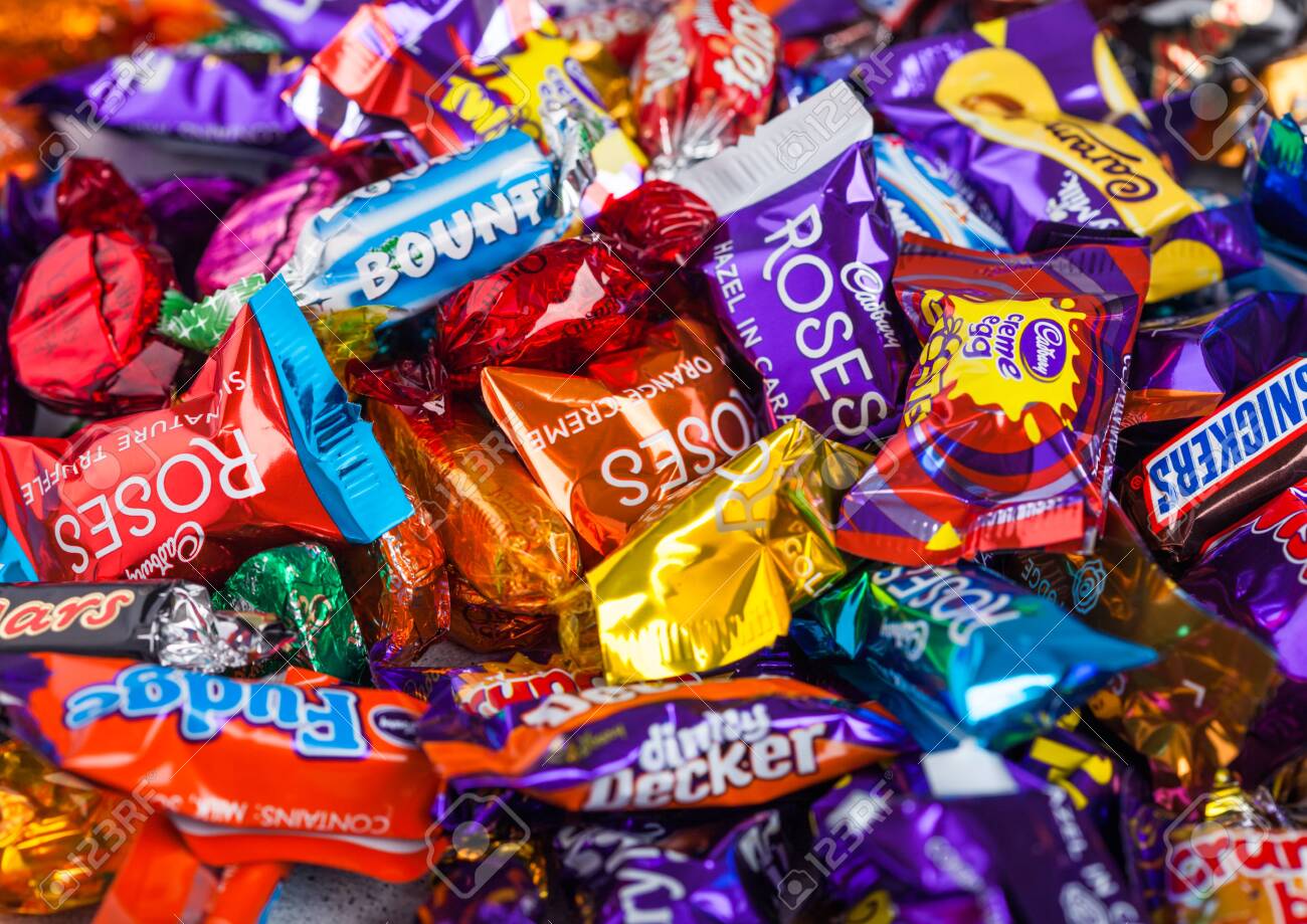 London Uk October 10 2019 Big Mix Chocolate Candies On White Stock Photo Picture And Royalty Free Image Image 132497315