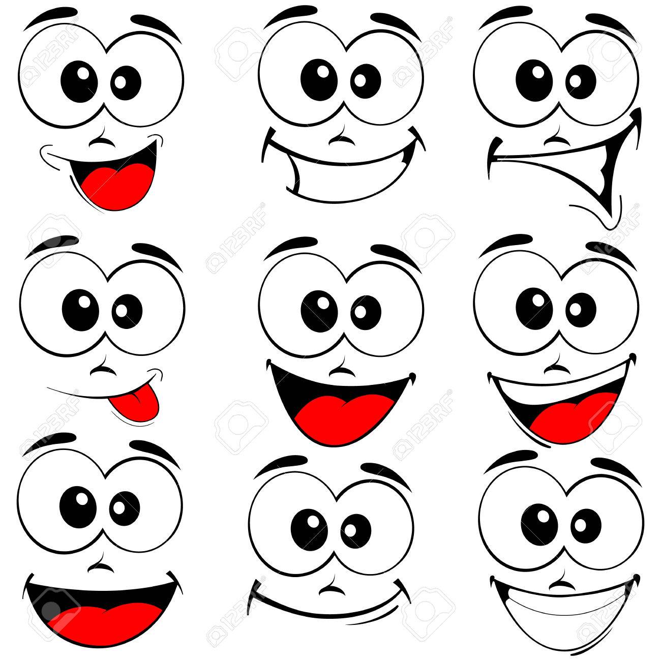 Vector Illustration Einer Reihe Lächelnden Comic-Gesichter - Glücklichen  Augen Und Mund Auf Weiß Lizenzfreie Fotos, Bilder Und Stock Fotografie.  Image 51259257.