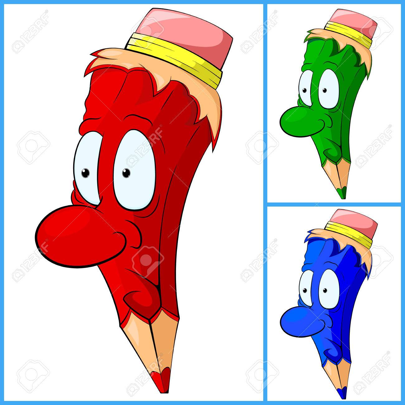 ショックを受けた表情付きの漫画キャラクター鉛筆のイラスト の写真素材 画像素材 Image