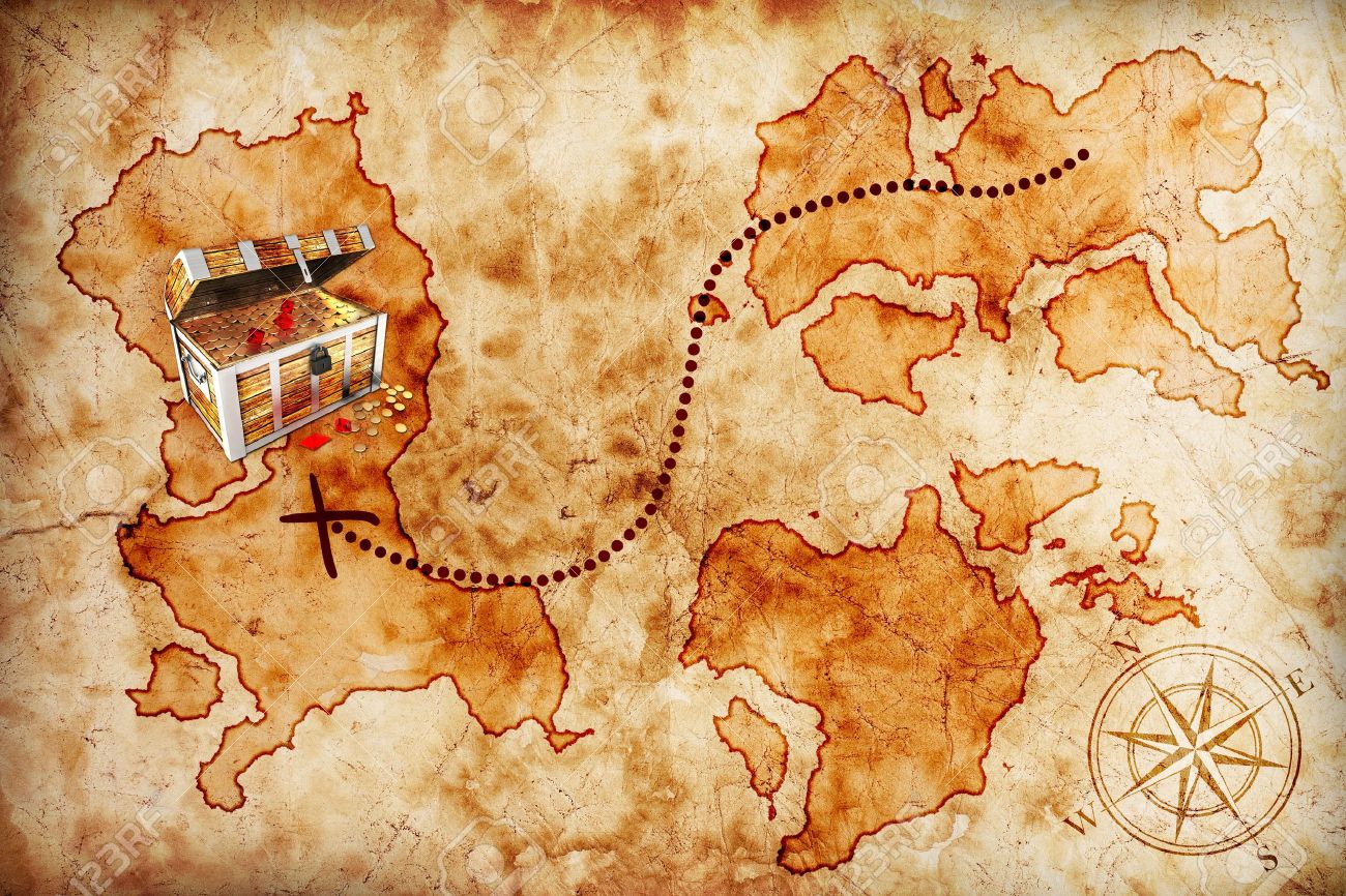 海賊胸と古い宝の地図 の写真素材 画像素材 Image