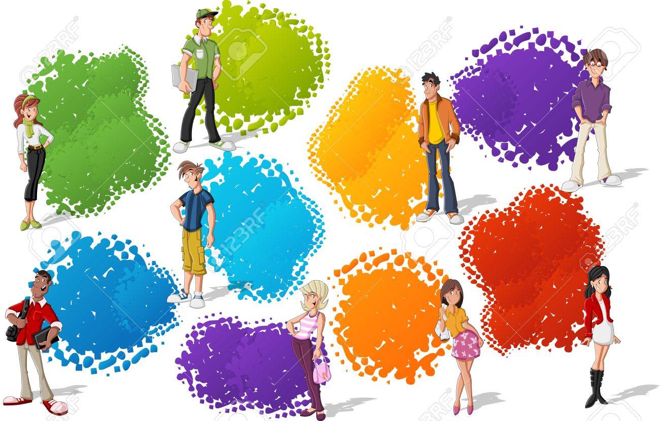 Colorful template for advertising brochure with cool cartoon young people Teenagers - 16375295 Colorful template for advertising brochure with cool cartoon young people Teenagers - 16375295