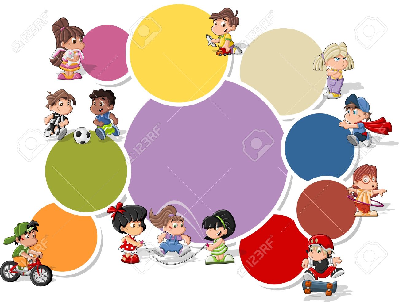 colorful template for advertising brochure with cute happy cartoon