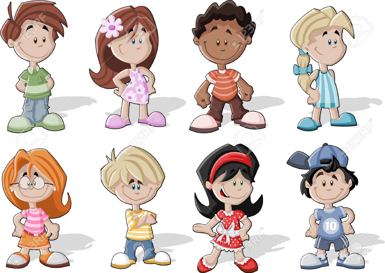set of 8 cute happy cartoon kids royalty free cliparts vectors and