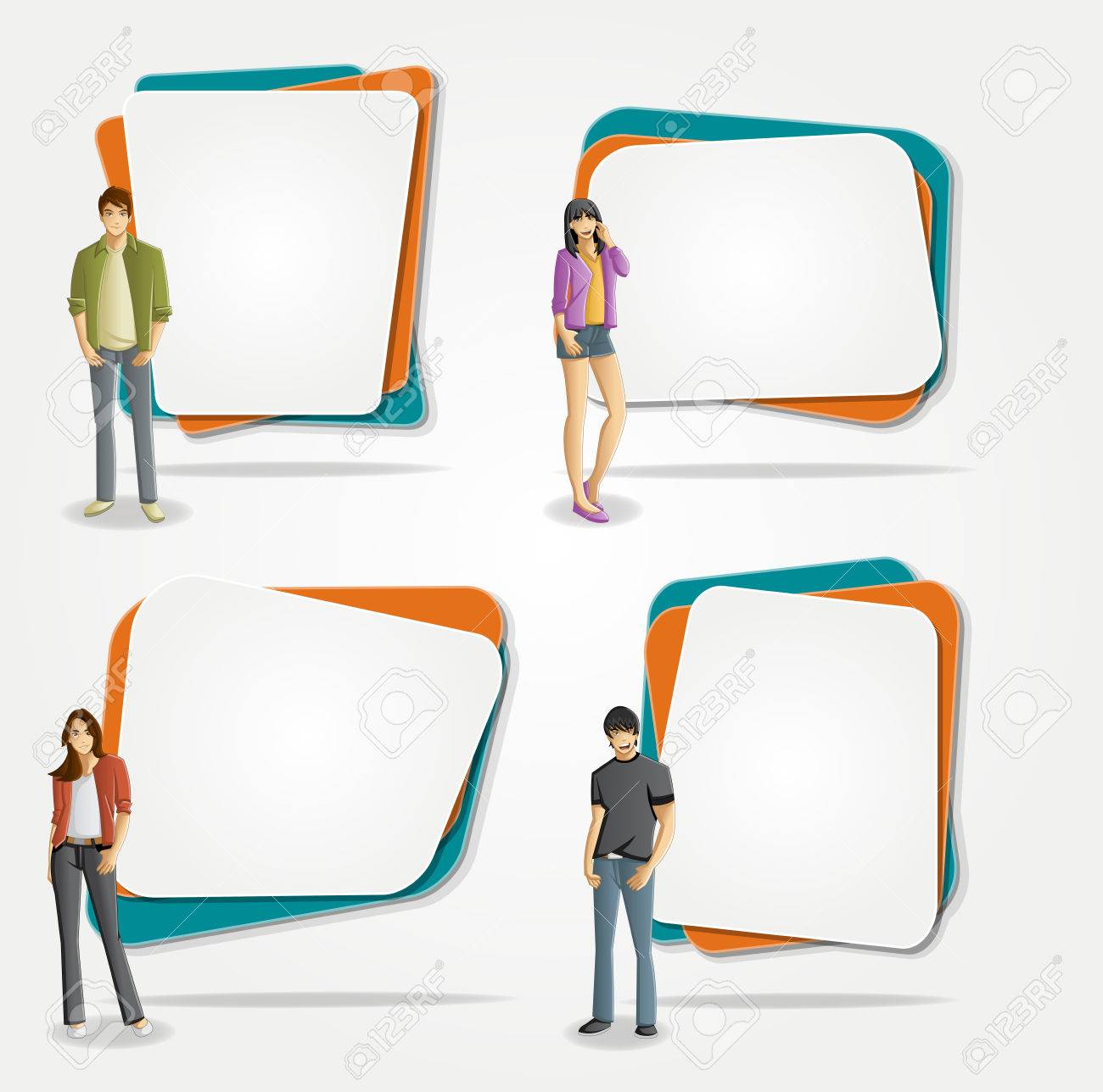 Vector banners / backgrounds with cartoon young people. Design text box frames. Manga anime teenagers. - 58793842 Vector banners / backgrounds with cartoon young people. Design text box frames. Manga anime teenagers. - 58793842