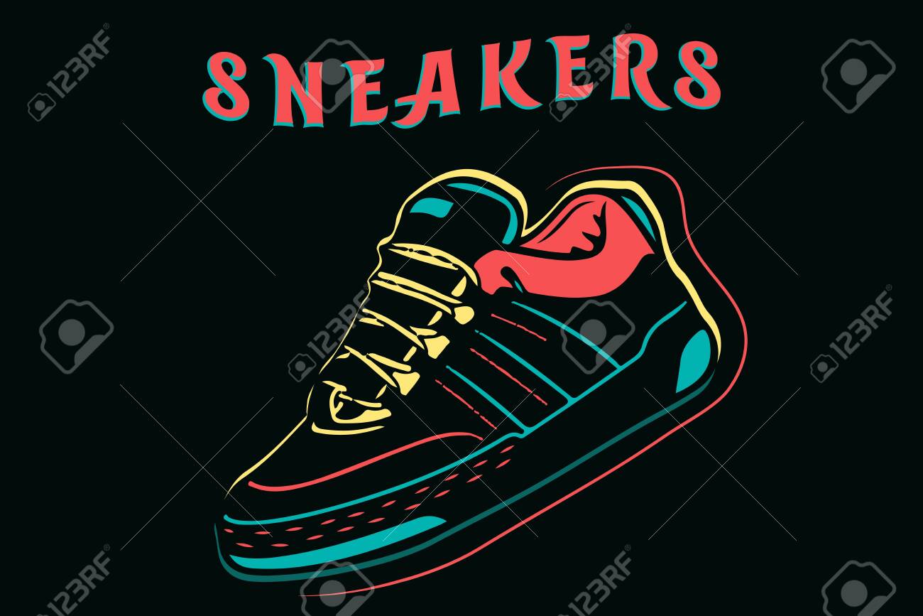 Sneakers, Sport Shoes Isolated Cartoon Design In Neon Style Schuhe Cartoon Lizenzfreie Bilder Und Fotos Kaufen 123RF