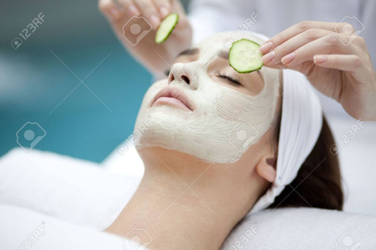 Download Beautiful Young Woman Receiving Facial Mask Of Cucumber In Beauty Stock Photo Picture And Royalty Free Image Image 40296187 PSD Mockup Templates
