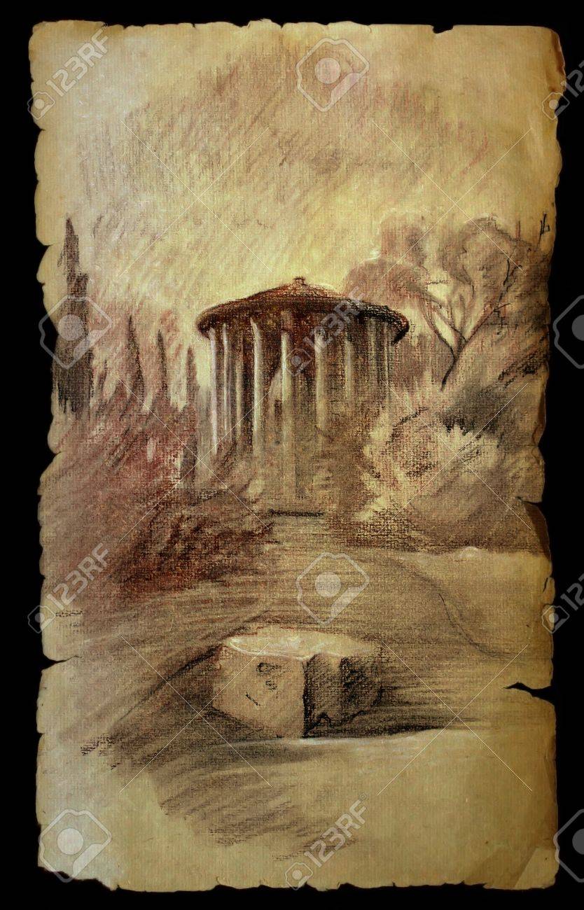 Old Paper Temple RomeItaly On In Painted The Of Isolated Vesta R34Aj5qL