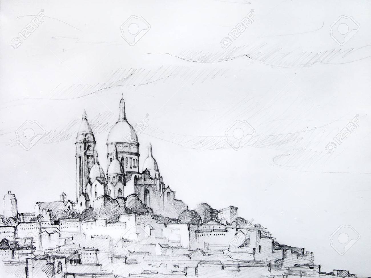 Gemalde Von Paris Frankreich Mit Bleistift Gemalt Lizenzfreie Fotos Bilder Und Stock Fotografie Image 43345700